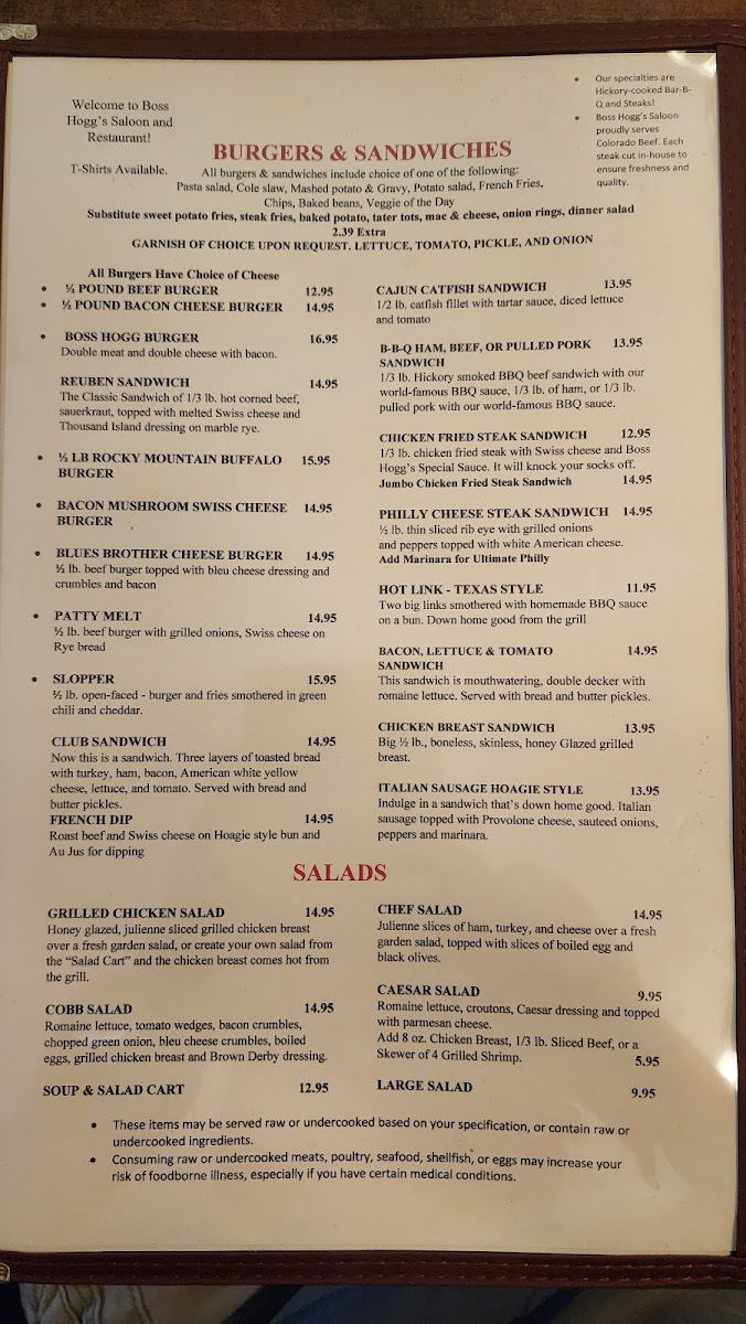 Boss Hogg's Saloon & Restaurant Menu - Image 4